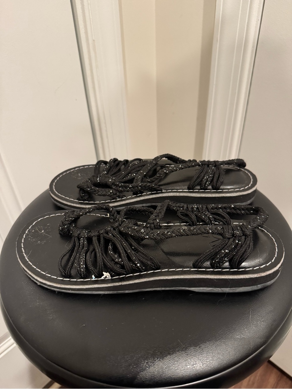 Vines Island wear Black Braided Rope Platform Sandals size 7